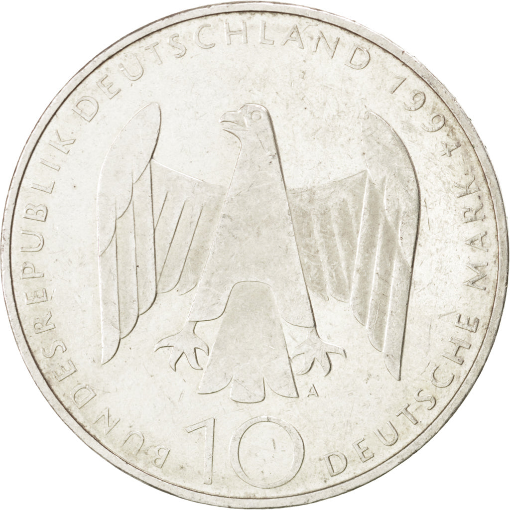 GERMANY - FEDERAL REPUBLIC, 10 Mark, 1994, Berlin, KM #182, AU(50-53), Silver,..