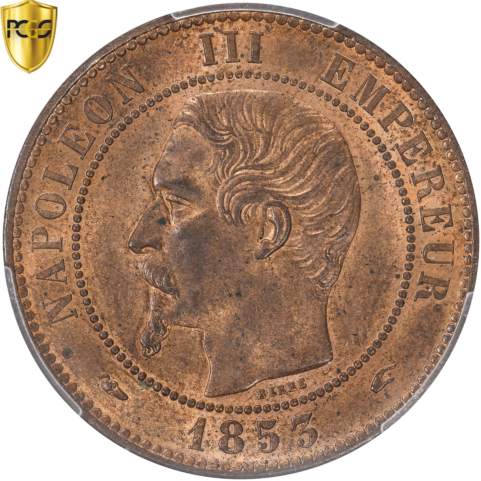 Coin, France, Napoleon III, 10 Centimes, 1853, Paris, PCGS, MS64+RB, MS(64)