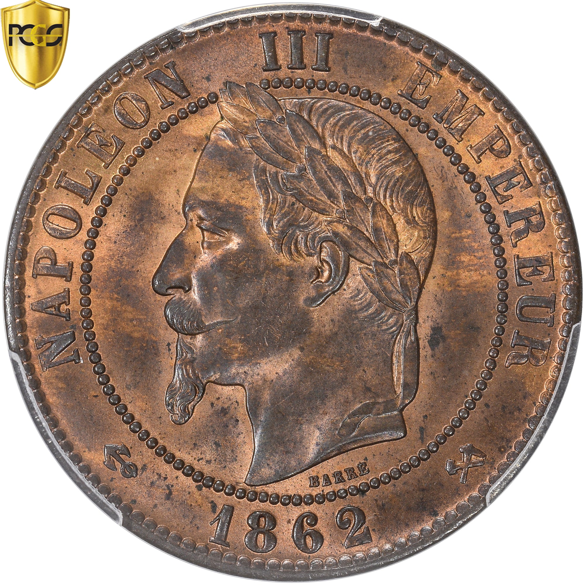 Coin, France, Napoleon III, 10 Centimes, 1862, Bordeaux, PCGS, MS63RB, MS(63)