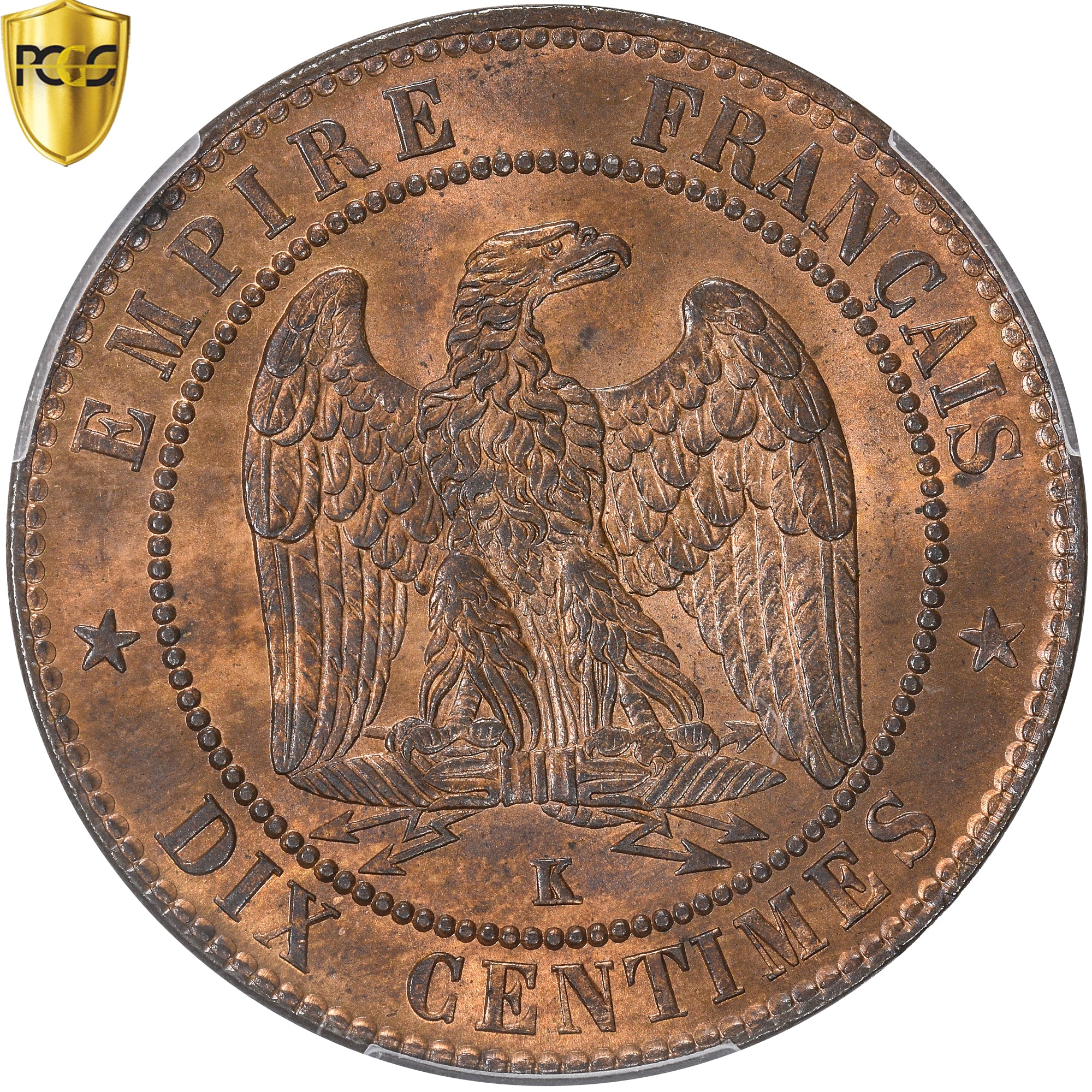 Coin, France, Napoleon III, 10 Centimes, 1862, Bordeaux, PCGS, MS63RB, MS(63)