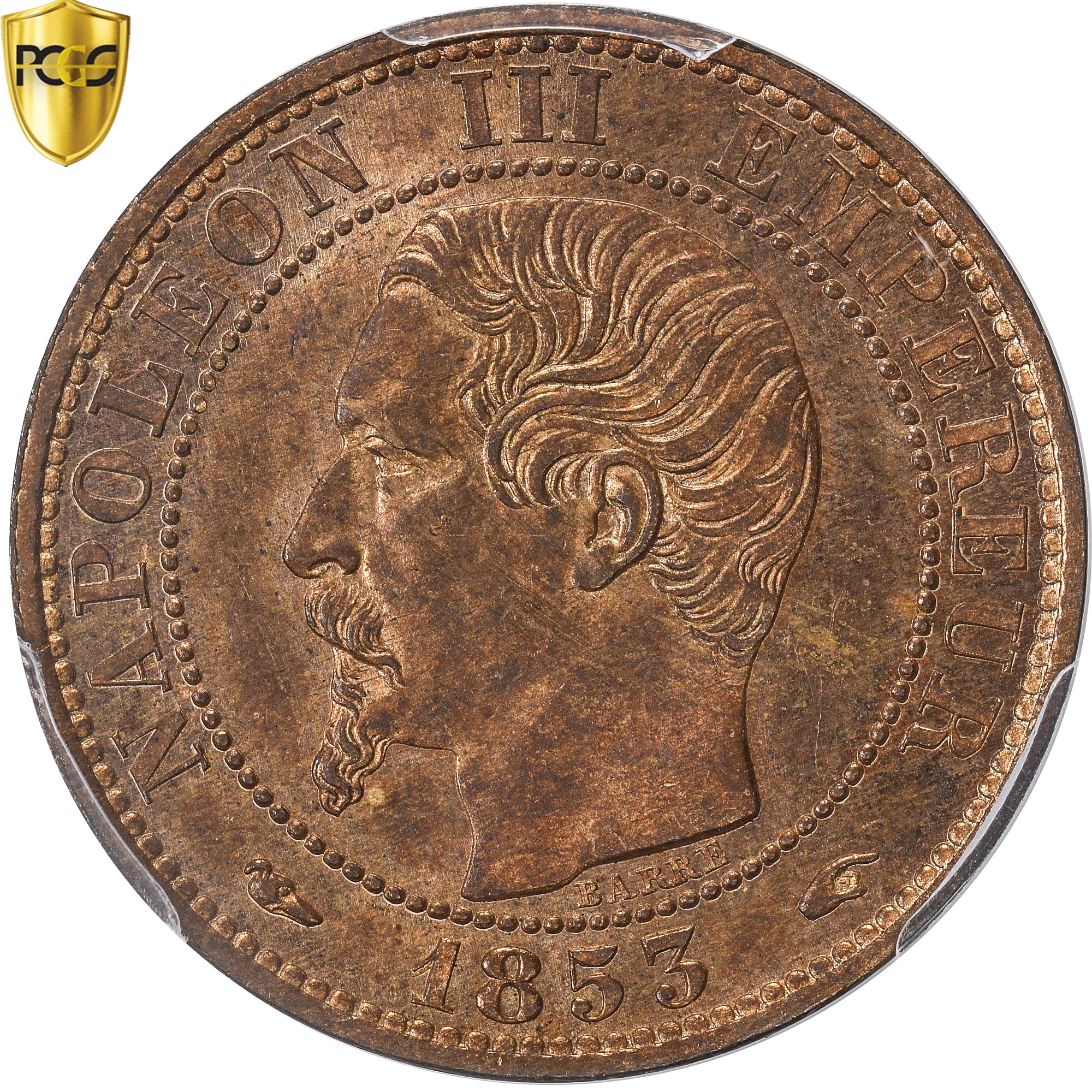 Coin, France, Napoleon III, 5 Centimes, 1853, Paris, PCGS, MS64RB, MS(64)