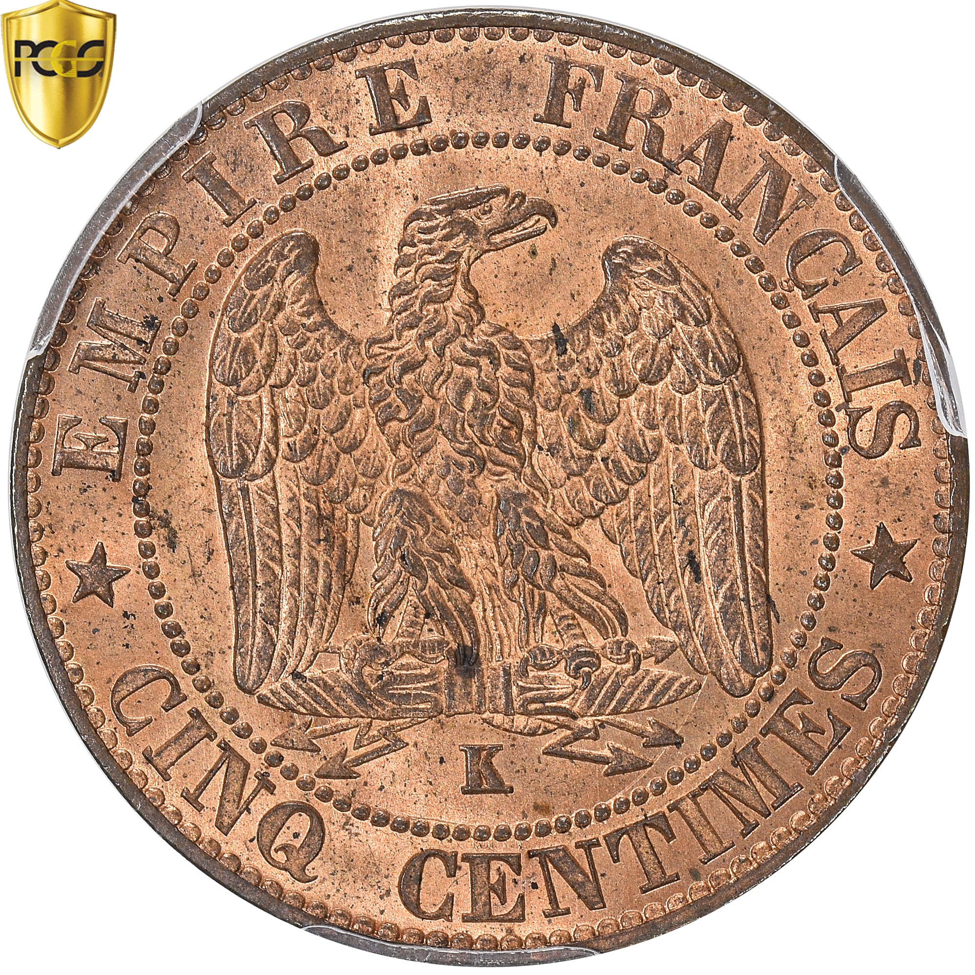 Coin, France, Napoleon III, 5 Centimes, 1862, Bordeaux, PCGS, MS64RB, MS(64)
