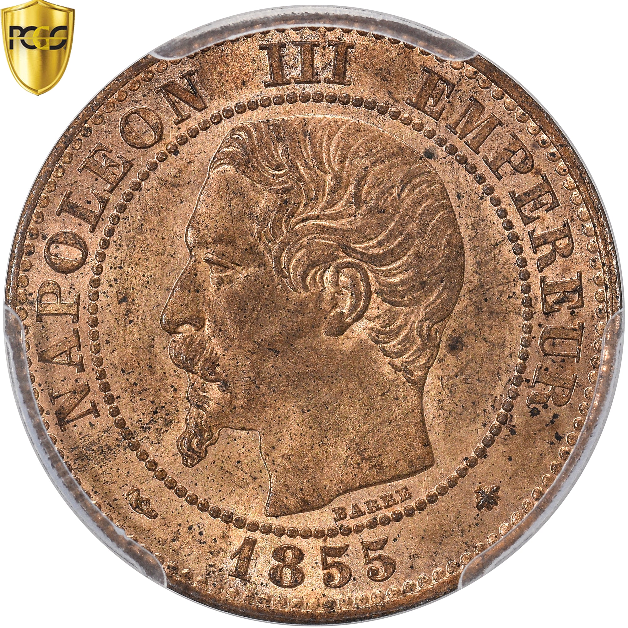 Coin, France, Napoleon III, 2 Centimes, 1855, Strasbourg, PCGS, MS64RB, MS(64)