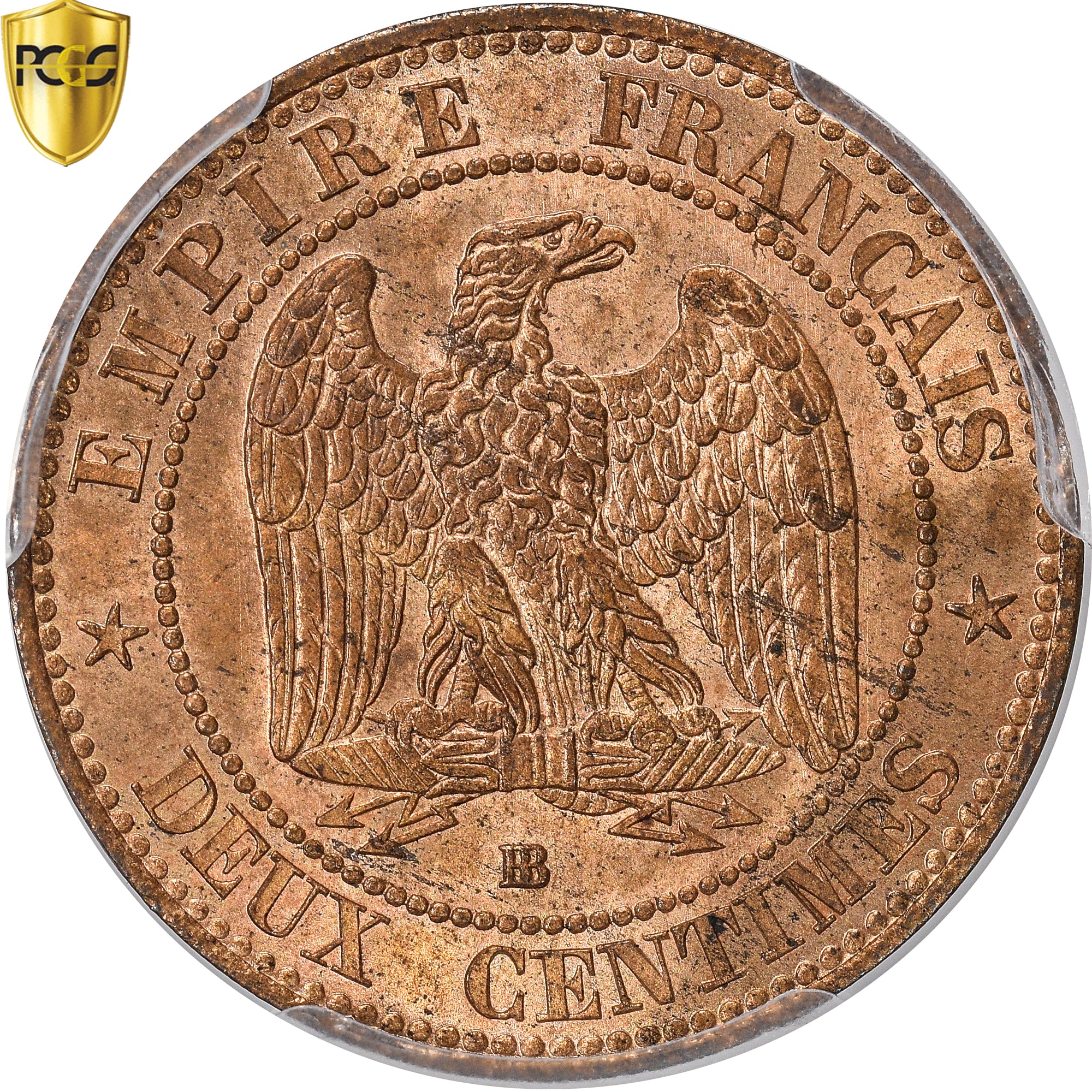 Coin, France, Napoleon III, 2 Centimes, 1855, Strasbourg, PCGS, MS64RB, MS(64)