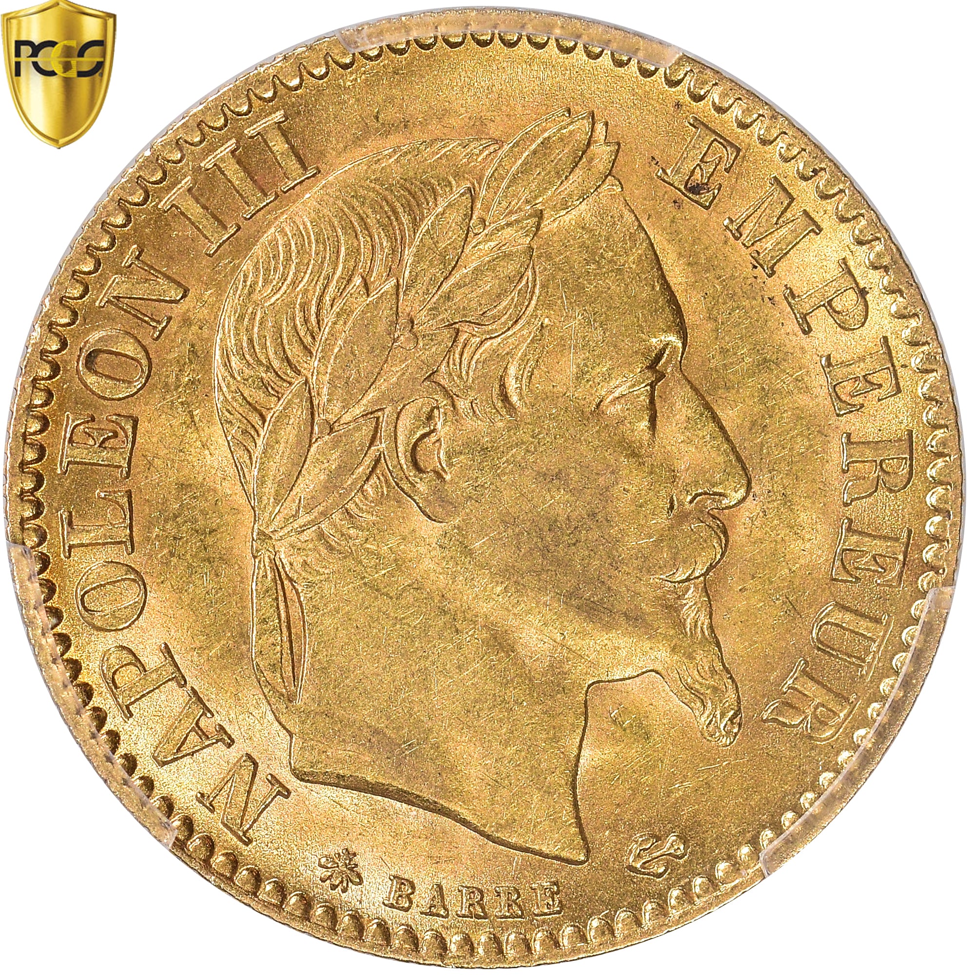 Moneda, Francia, Napoleon III, 10 Francs, 1863, Paris, PCGS, MS62, EBC+, Oro