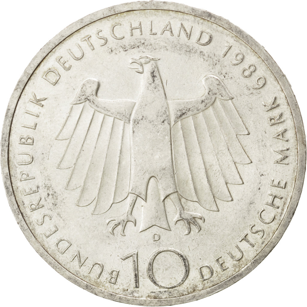 GERMANY - FEDERAL REPUBLIC, 10 Mark, 1989, Munich, KM #172, AU(55-58), Silver,..