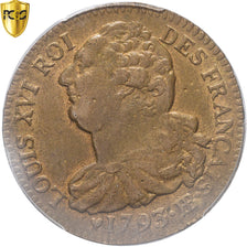 Monnaie, France, Louis XVI, 2 sols français, 2 Sols, 1793, Strasbourg, TOP POP