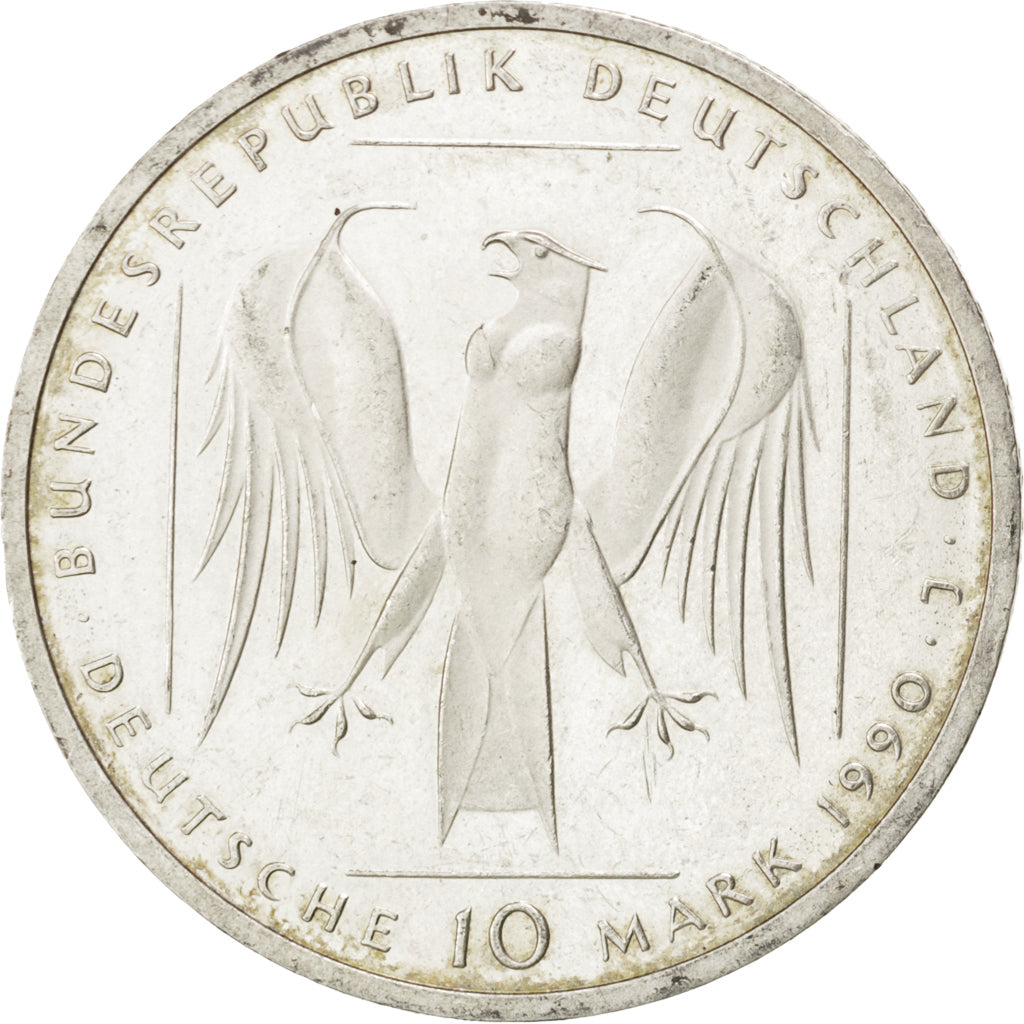 GERMANY - FEDERAL REPUBLIC, 10 Mark, 1990, Hambourg, KM #176, AU(55-58),...