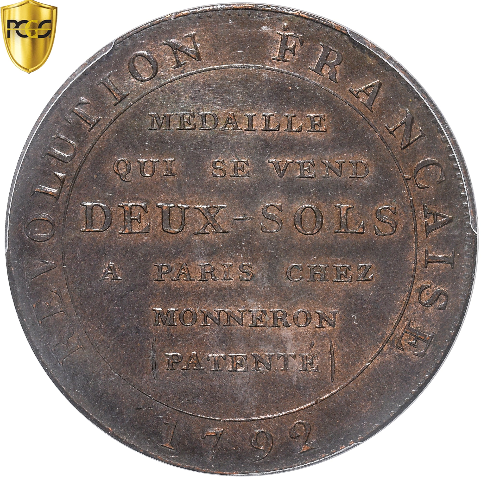 Coin, France, Monneron à la Liberté, 2 Sols, 1792, Birmingham, PCGS, MS64BN