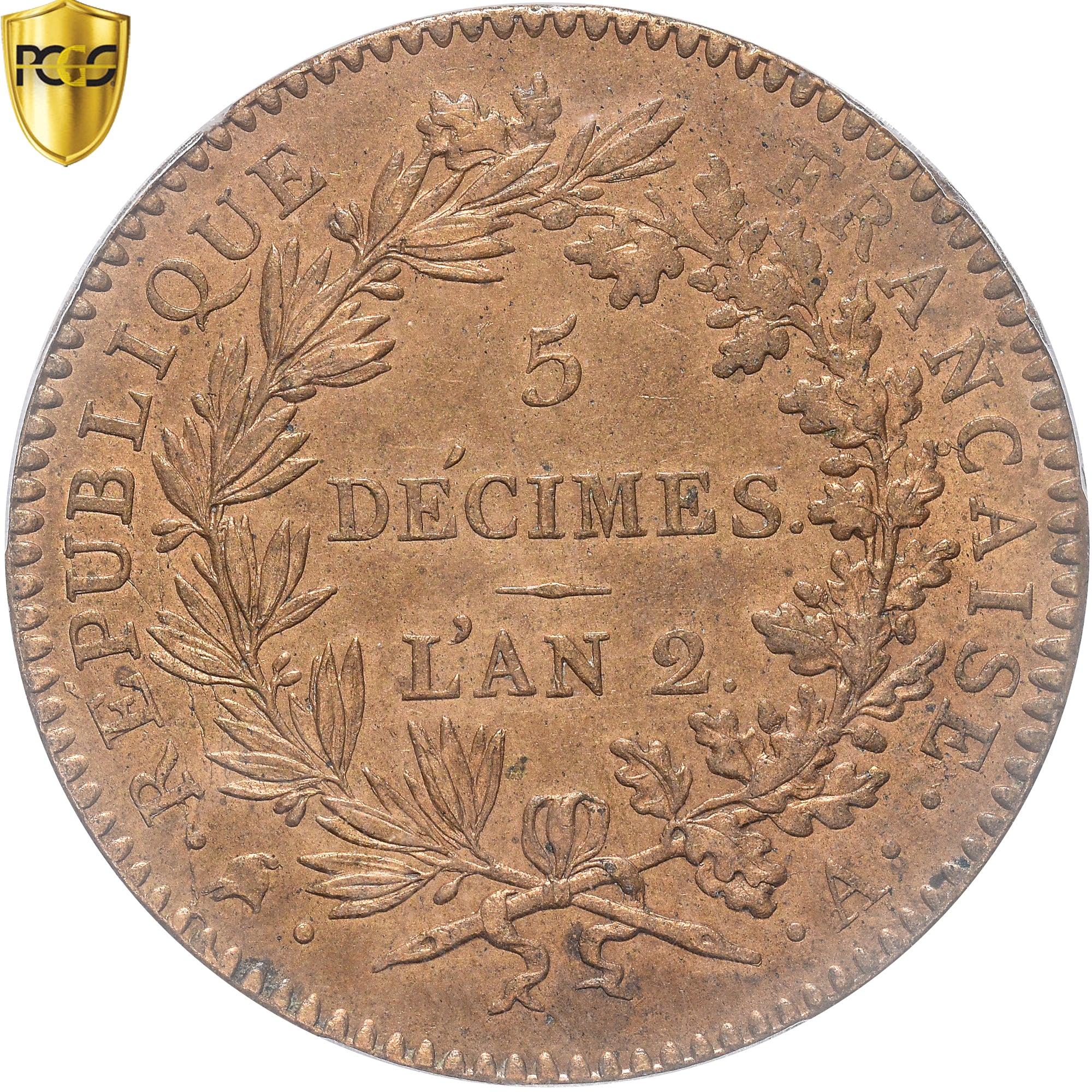 Monnaie, France, 5 Décimes, 1793, Paris, PCGS, AU55, SUP, Bronze, Gadoury:390