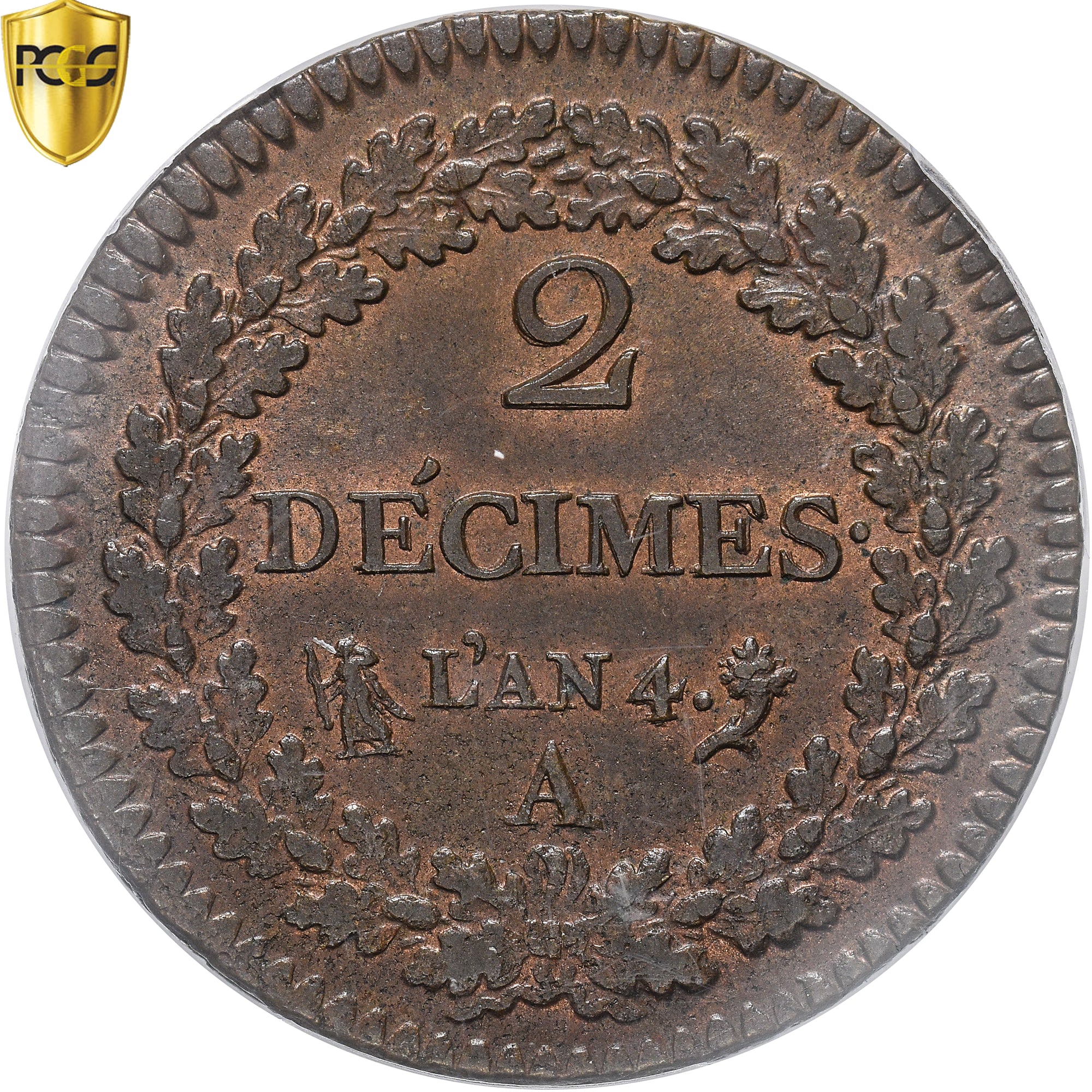Coin, France, Dupré, 2 Décimes, An 4 (1796), Paris, PCGS, MS63BN, MS(63)