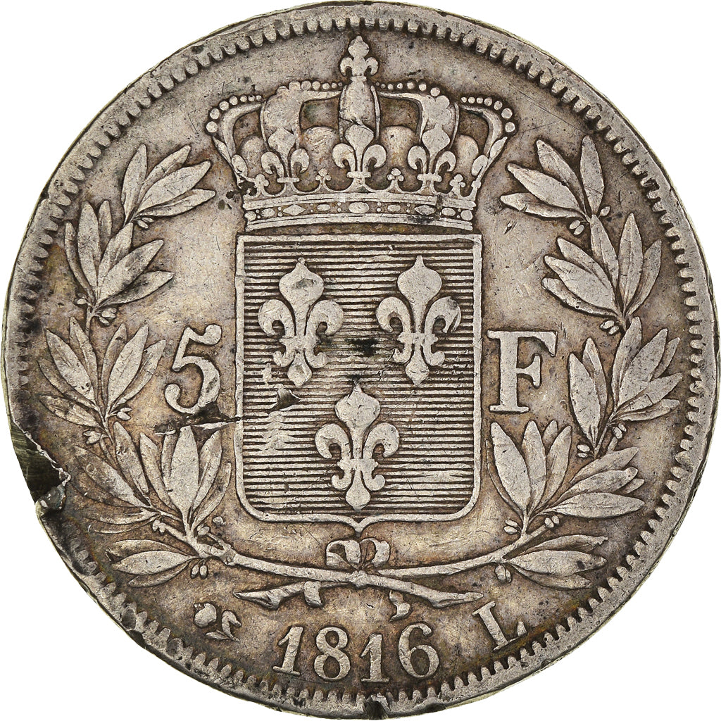 Coin, France, Louis XVIII, 5 Francs, 1816, Bayonne, F(12-15), Silver, KM:711.8