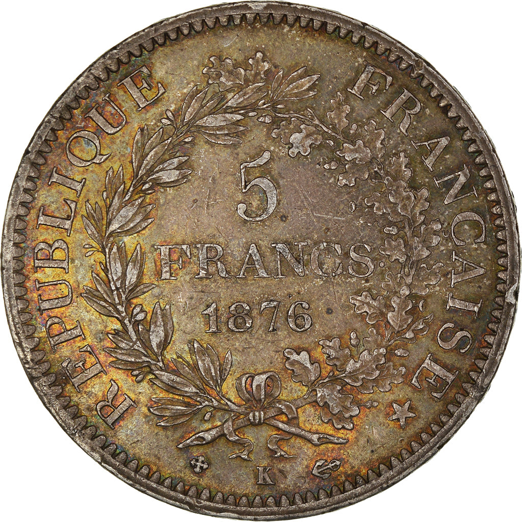 Coin, France, Hercule, 5 Francs, 1876, Bordeaux, EF(40-45), Silver, KM:820.2