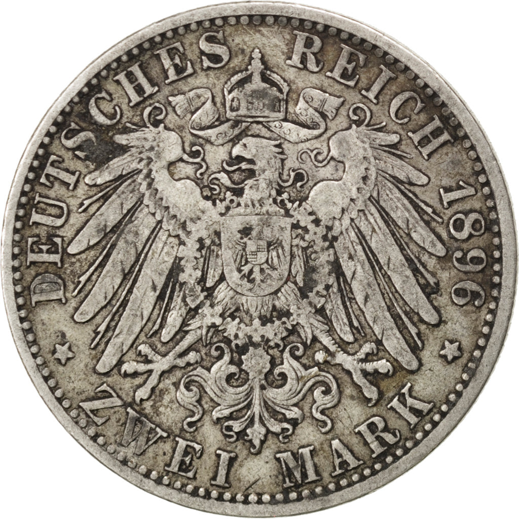 Coin, German States, BAVARIA, Otto, 2 Mark, 1896, Munich, VF(30-35), Silver