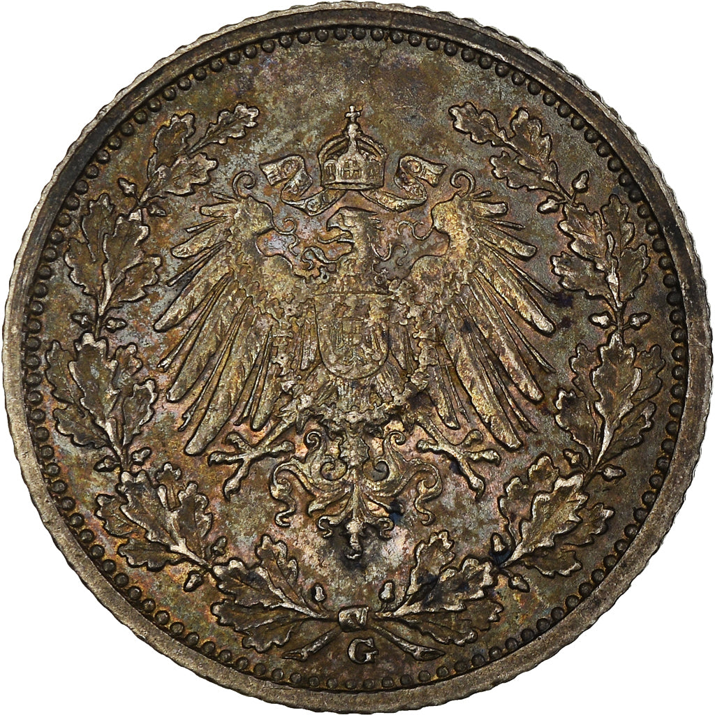 Coin, GERMANY - EMPIRE, 1/2 Mark, 1911, Karlsruhe, EF(40-45), Silver, KM:17