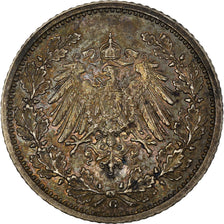 Coin, GERMANY - EMPIRE, 1/2 Mark, 1911, Karlsruhe, EF(40-45), Silver, KM:17