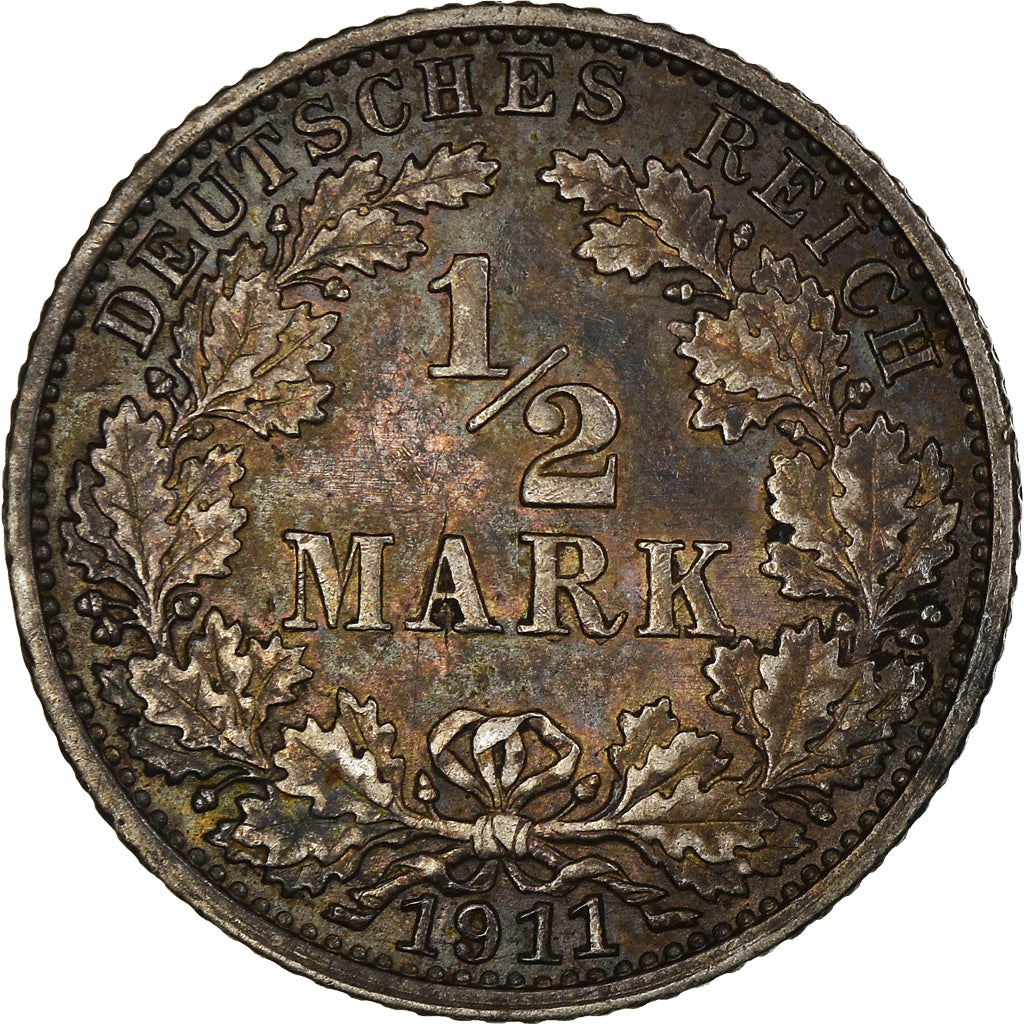 Coin, GERMANY - EMPIRE, 1/2 Mark, 1911, Karlsruhe, EF(40-45), Silver, KM:17