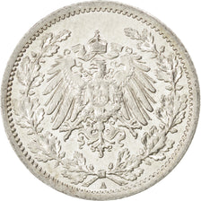 GERMANY - EMPIRE, 1/2 Mark, 1914, Berlin, KM #17, AU(55-58), Silver, 20, 2.77