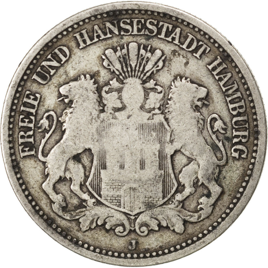 German States, 2 Mark, 1876, Hambourg, KM #604, VF(20-25), Silver, 10.81