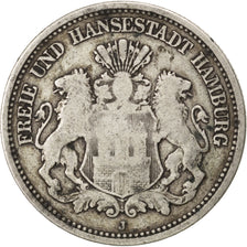 German States, 2 Mark, 1876, Hambourg, KM #604, VF(20-25), Silver, 10.81