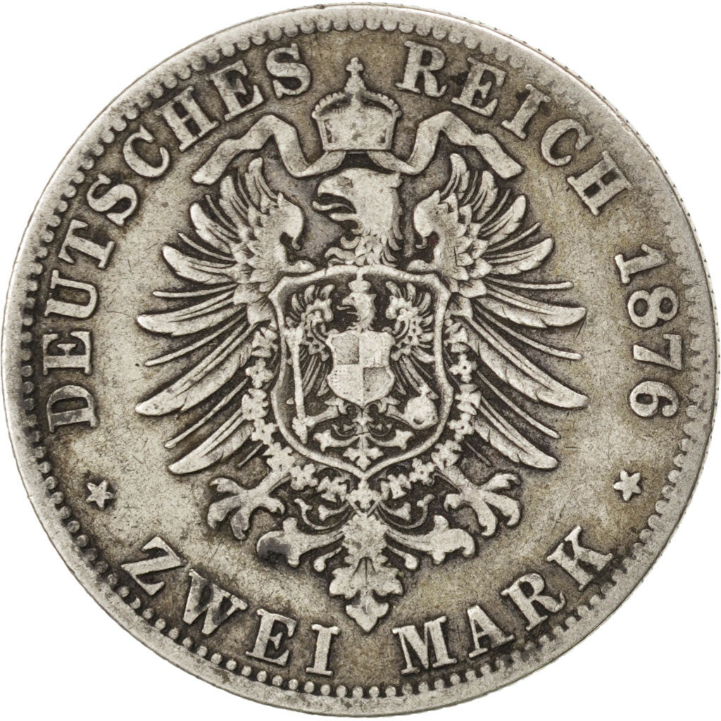 German States, 2 Mark, 1876, Hambourg, KM #604, VF(20-25), Silver, 10.81