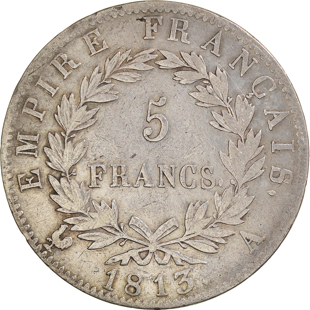 Moneta, Francia, Napoléon I, 5 Francs, 1813, Paris, MB+, Argento, KM:694.1, Le