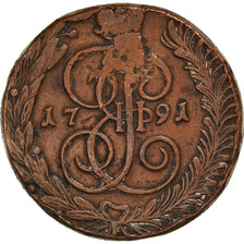 Moneta, Russia, Catherine II, 5 Kopeks, 1791, Annensk, BB, Rame, KM:59.2