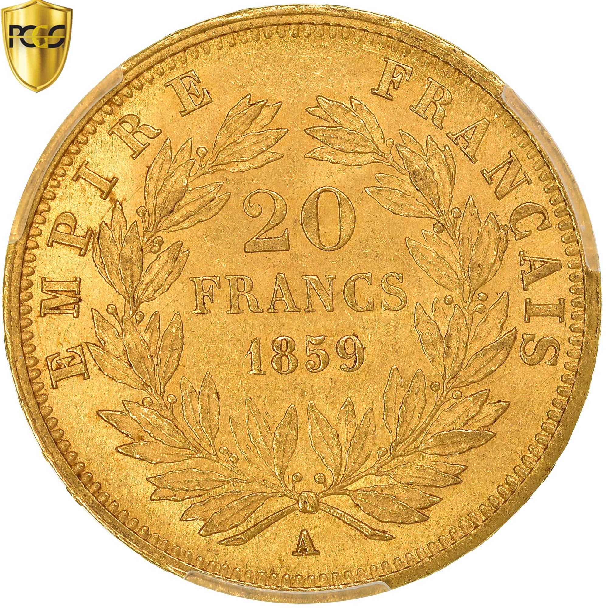 Monnaie, France, Napoleon III, 20 Francs, 1859, Paris, PCGS, MS62, SUP+, Or