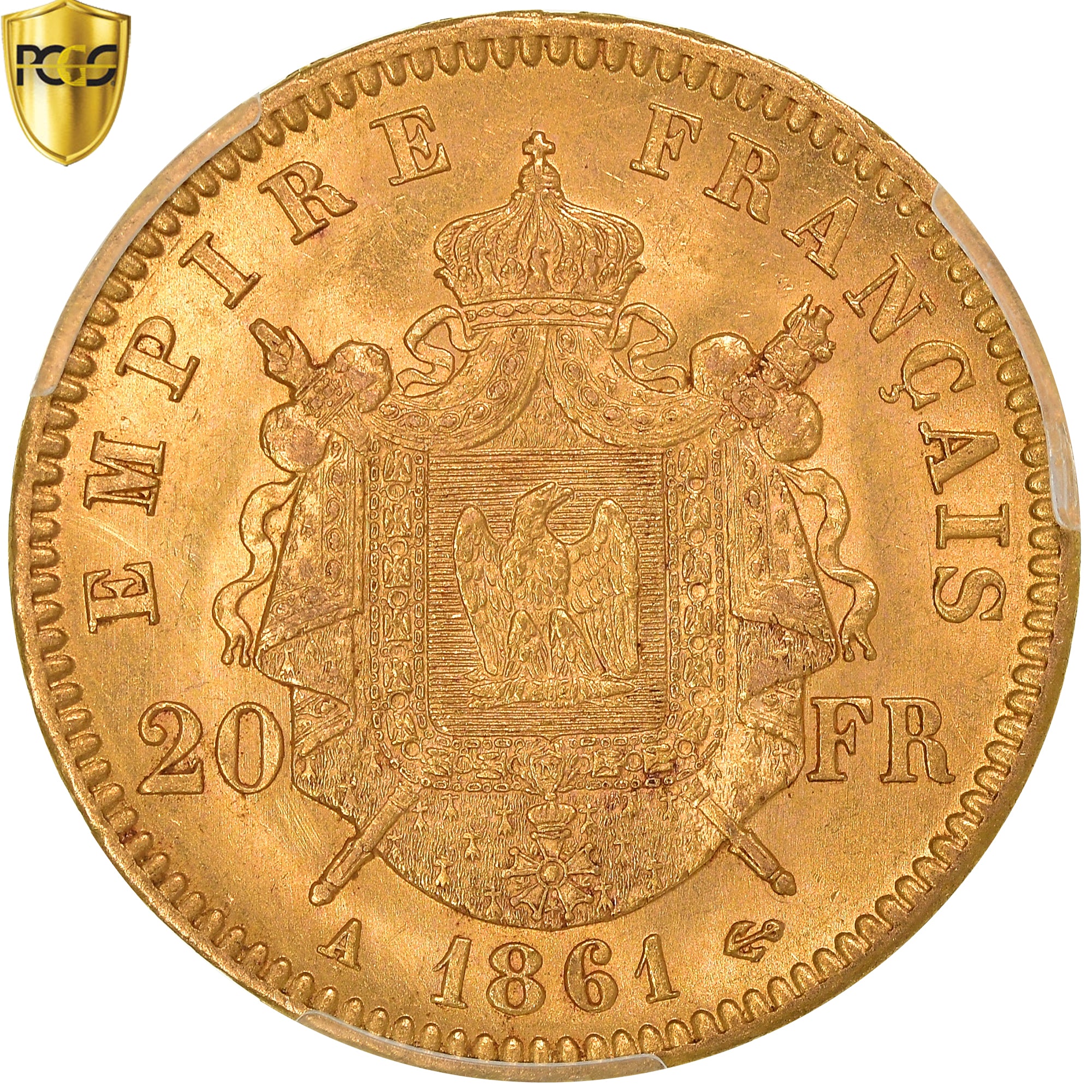 Coin, France, Napoleon III, 20 Francs, 1861, Paris, PCGS, MS62, MS(60-62), Gold
