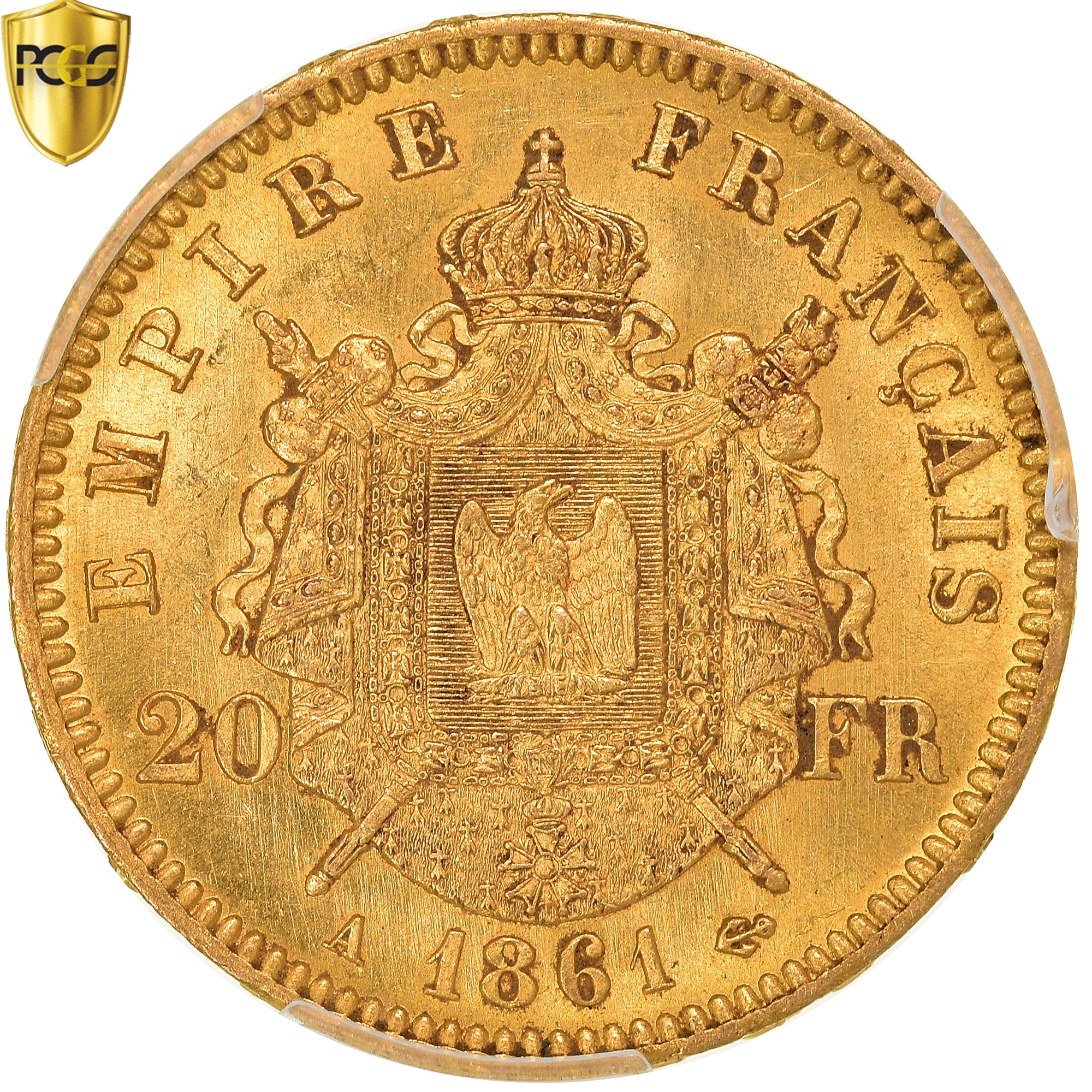 Coin, France, Napoleon III, 20 Francs, 1861, Paris, PCGS, MS62, MS(60-62), Gold
