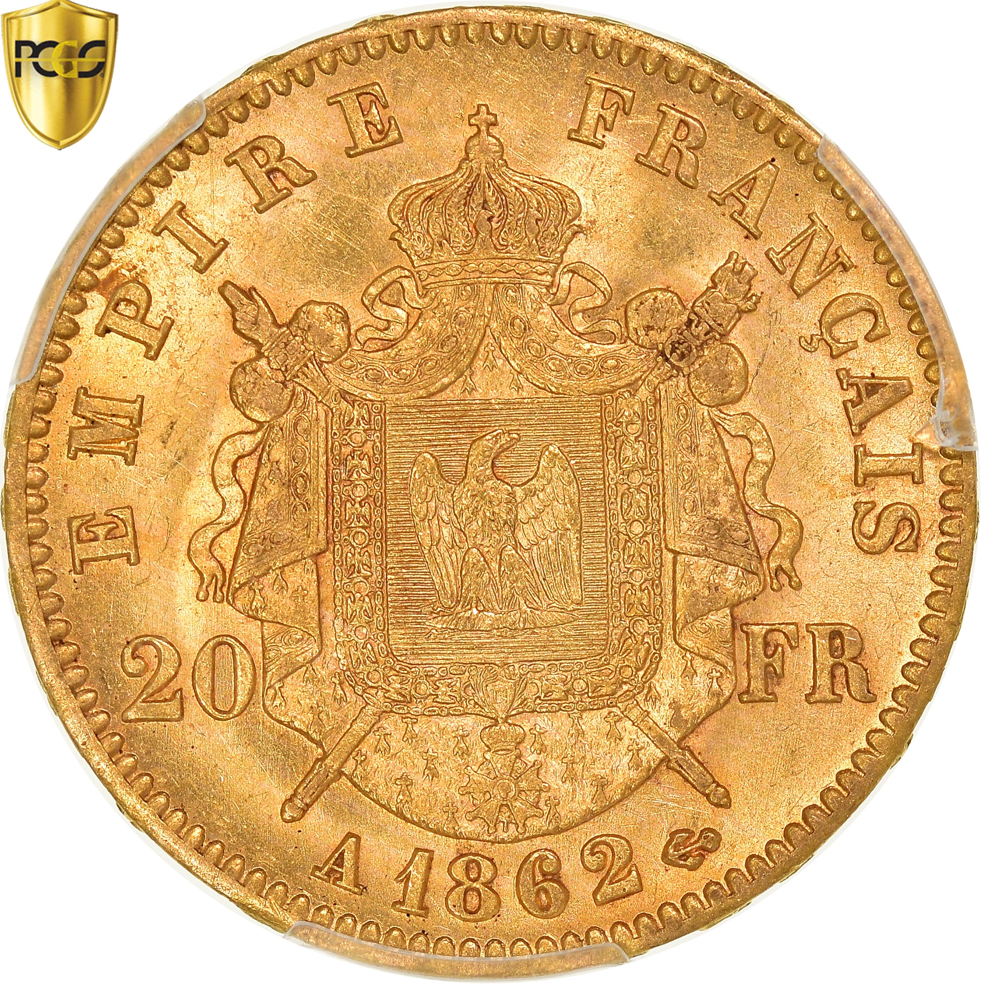 Moneta, Francia, Napoleon III, 20 Francs, 1862, Paris, PCGS, AU Details, SPL-
