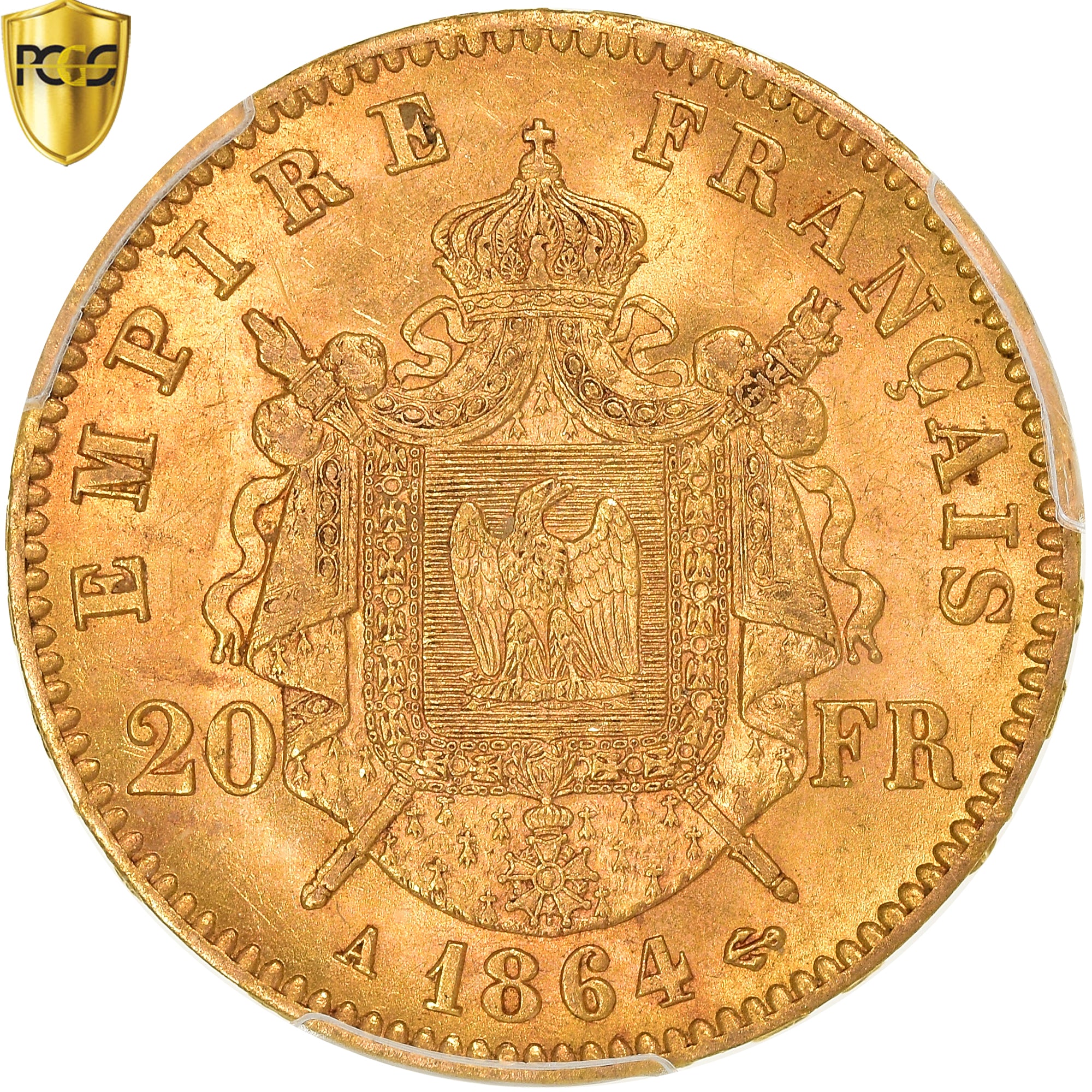 Monnaie, France, Napoleon III, 20 Francs, 1864, Paris, PCGS, MS63+, SPL, Or