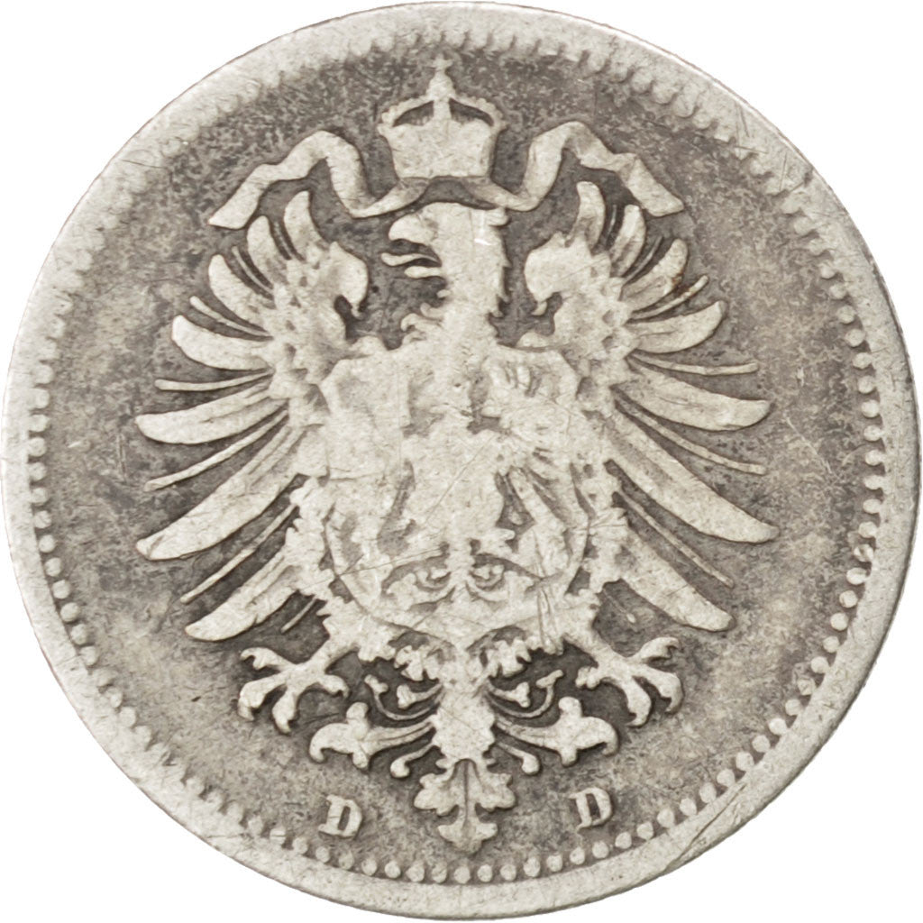 GERMANY - EMPIRE, 20 Pfennig, 1875, Munich, KM #5, VF(20-25), Silver, 1.10