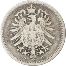 GERMANY - EMPIRE, 20 Pfennig, 1875, Munich, KM #5, VF(20-25), Silver, 1.10