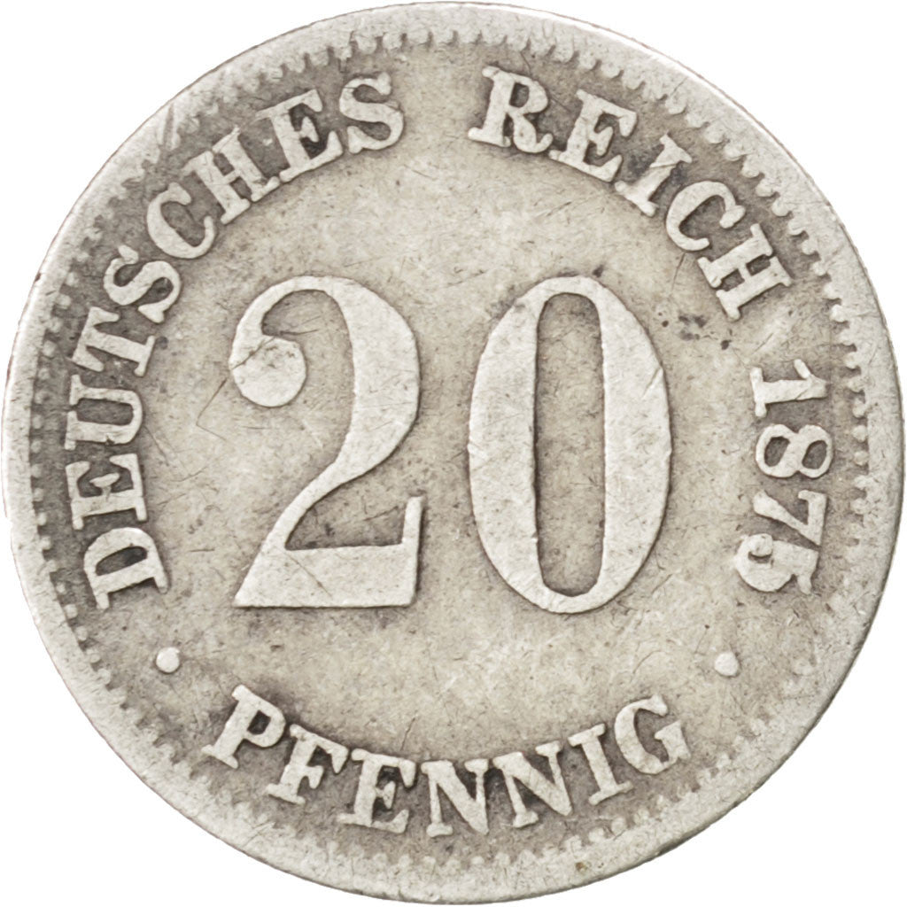 GERMANY - EMPIRE, 20 Pfennig, 1875, Munich, KM #5, VF(20-25), Silver, 1.10