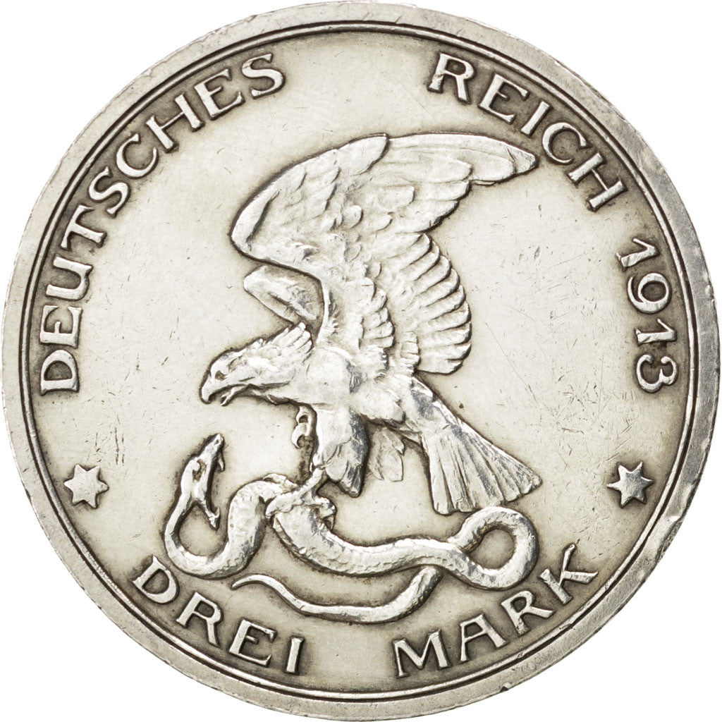 German States, 3 Mark, 1913, KM #534, EF(40-45), Silver, 33, 16.67