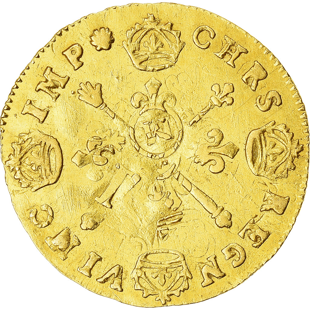 Monnaie, France, Louis XIV, 1/2 Louis d'or aux insignes, 1/2 Louis d'or, 1704