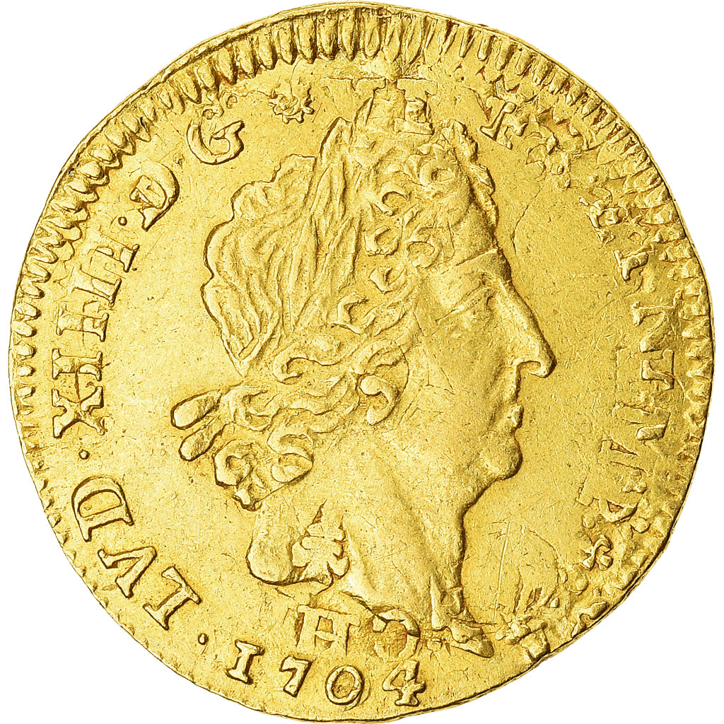 Moeda, França, Louis XIV, 1/2 Louis d'or aux insignes, 1/2 Louis d'or, 1704