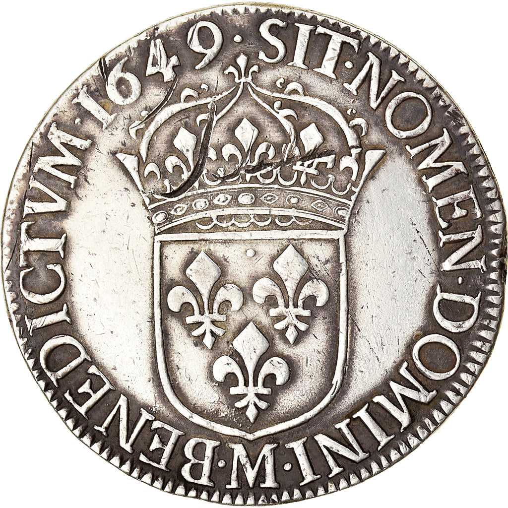 Moeda, França, Louis XIV, Écu à la mèche longue, Ecu, 1649, Toulouse