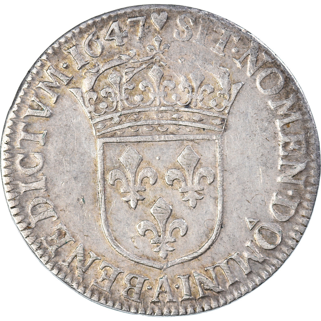 Moeda, França, Louis XIV, 1/4 Écu à la mèche longue, 1/4 Ecu, 1647, Paris