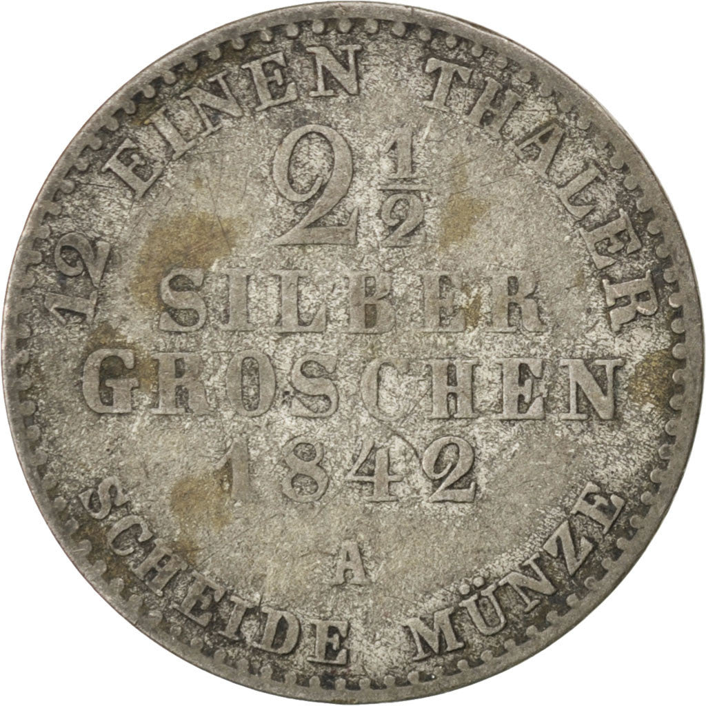Allemagne, Prusse, Friedrich Wilhelm IV, 2 1/2 Silber Groschen 1842 A, KM 444