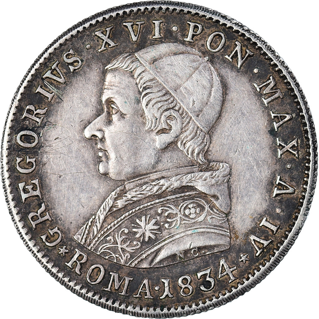 Monnaie, États italiens, PAPAL STATES, Gregory XVI, 20 Baiocchi, 1834, Rome