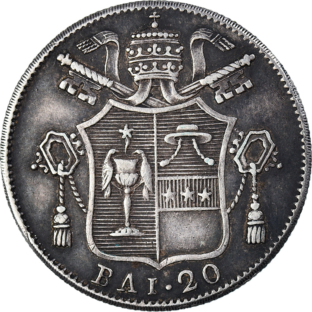 Monnaie, États italiens, PAPAL STATES, Gregory XVI, 20 Baiocchi, 1834, Rome
