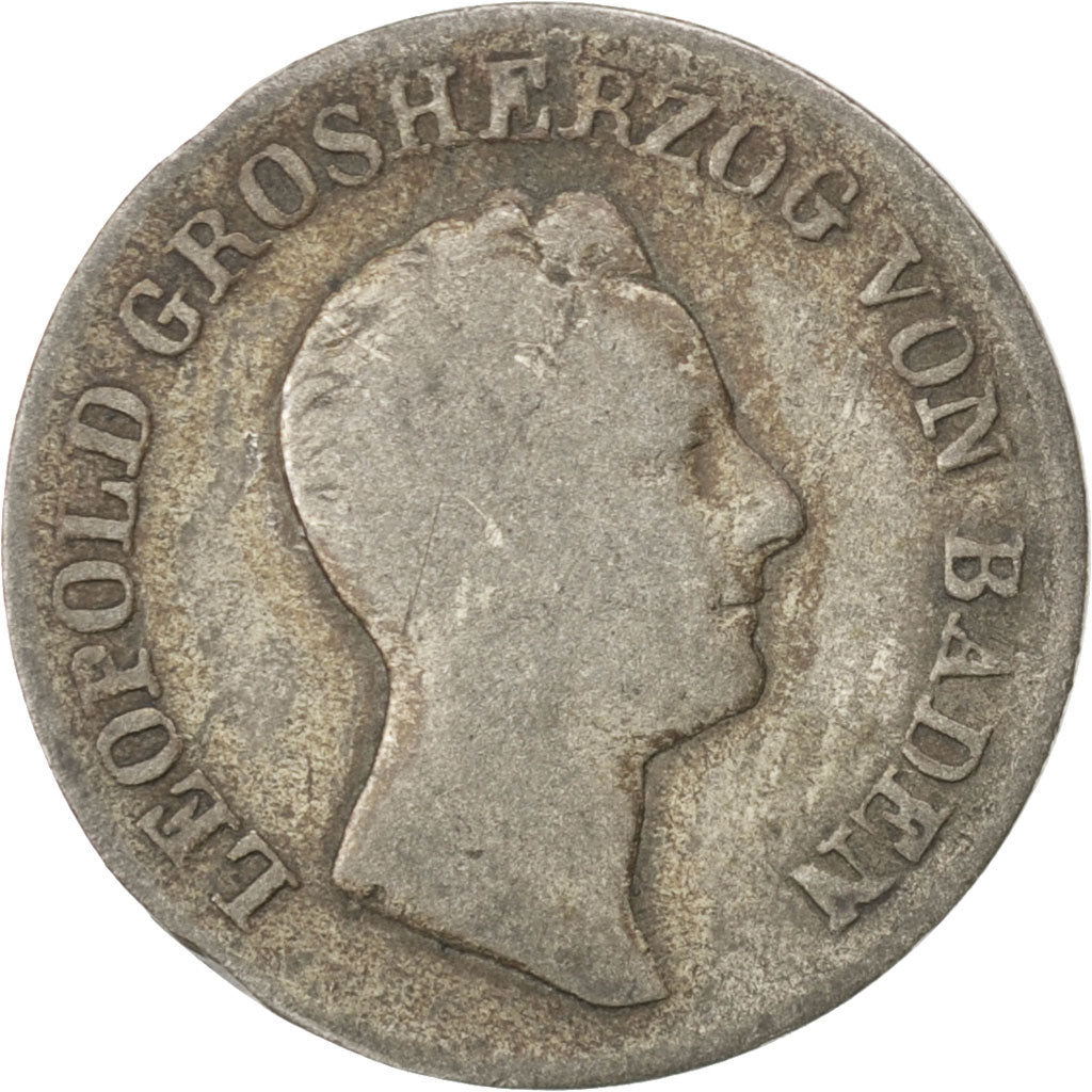GERMAN STATES, 6 Kreuzer, 1836, KM #198.1, VF(20-25), Silver, 19, 2.18