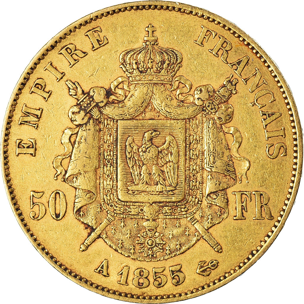 Moneta, Francja, Napoleon III, 50 Francs, 1855, Paris, EF(40-45), Złoto