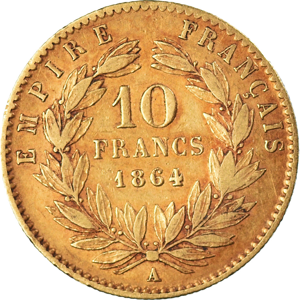 Coin, France, Napoleon III, 10 Francs, 1864, Paris, VF(30-35), Gold, KM:800.1