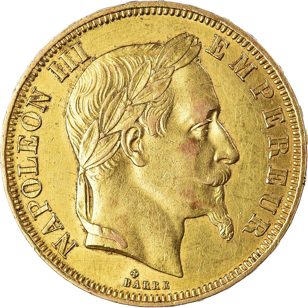 Coin, France, Napoleon III, 50 Francs, 1866, Strasbourg, AU(50-53), Gold
