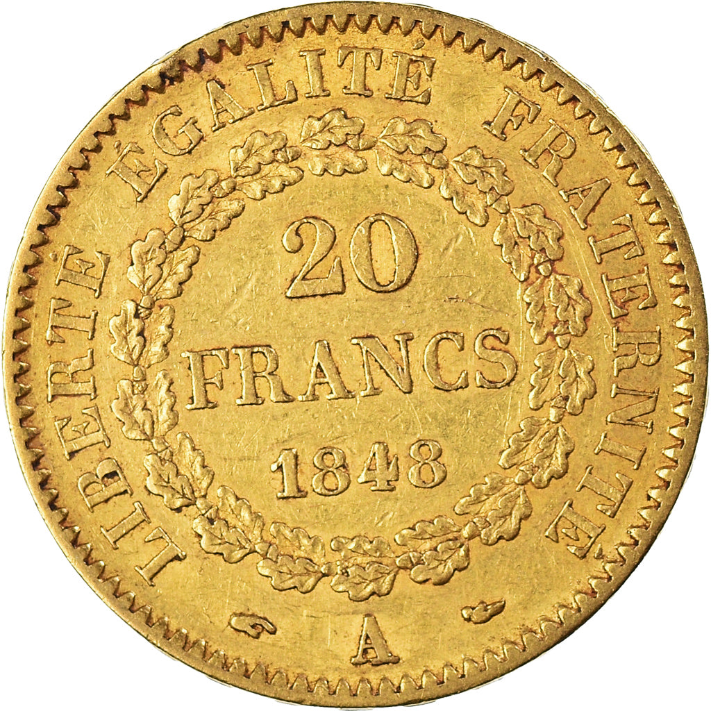 Moneta, Francia, Génie, 20 Francs, 1848, Paris, BB, Oro, KM:757
