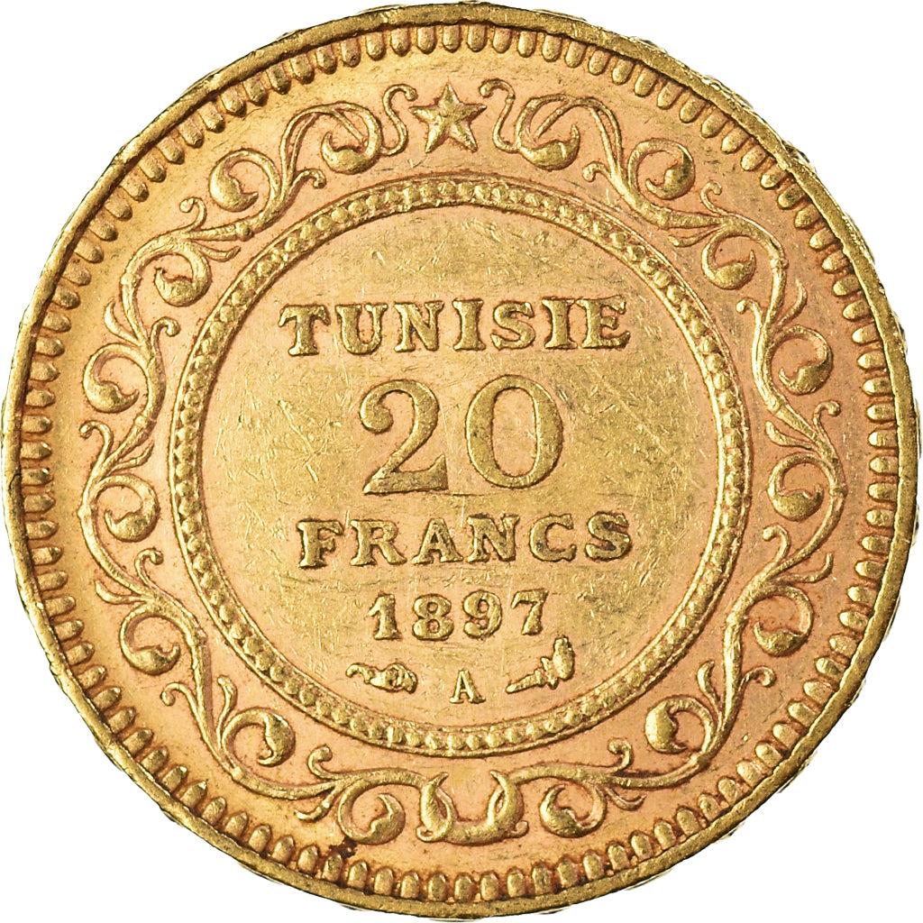 Coin, Tunisia, Ali Bey, 20 Francs, 1897, Paris, EF(40-45), Gold, KM:227