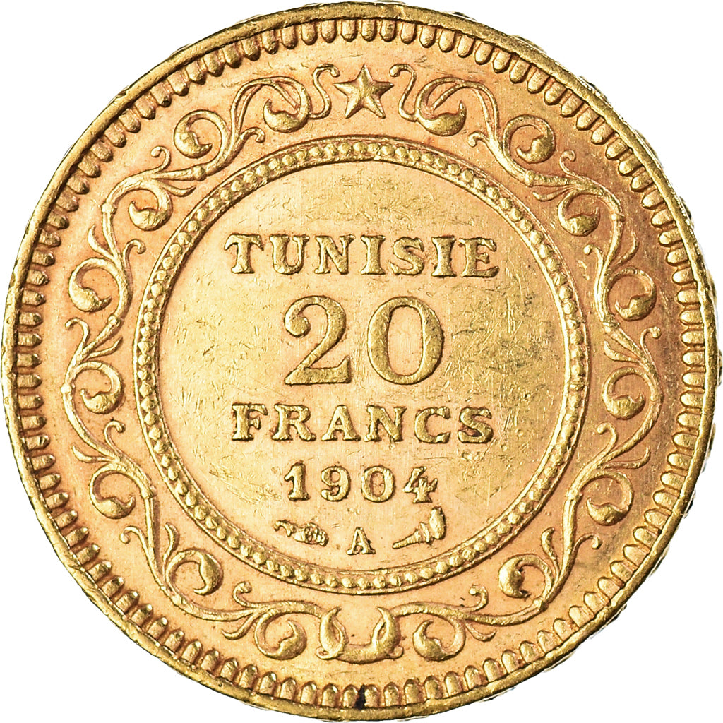 Coin, Tunisia, Muhammad al-Hadi Bey, 20 Francs, 1904, Paris, EF(40-45), Gold